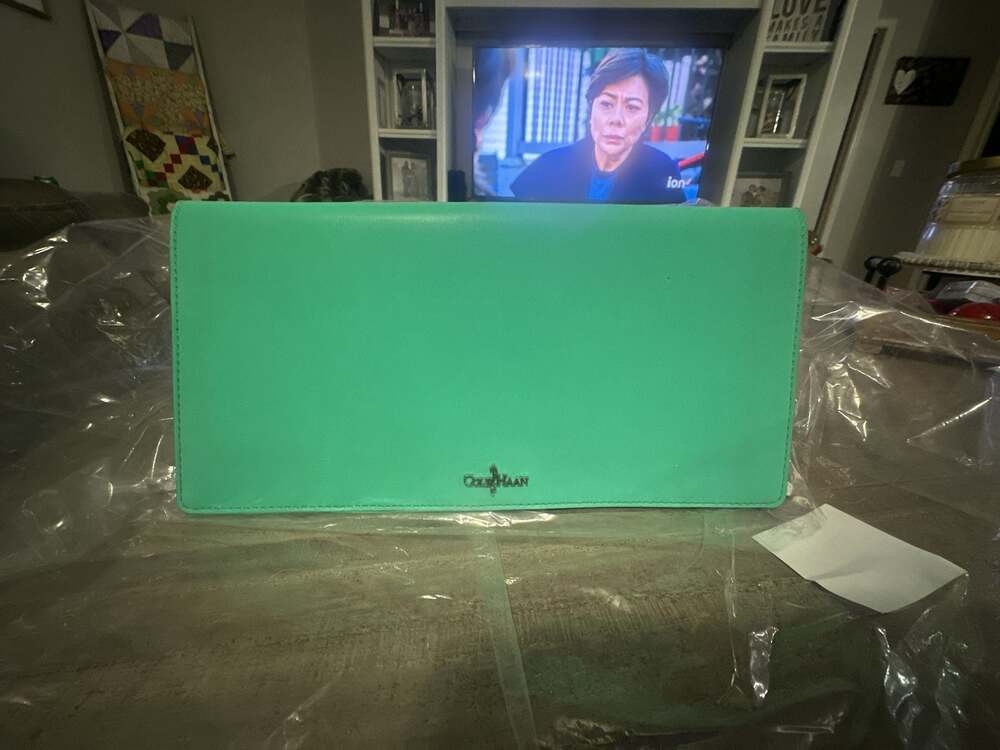 Cole Haan Green Leather Clutch Wallet with Silver Hardware